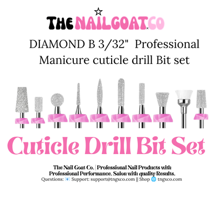 TheNailGoatCo Cuticle Diamond Drill Bit Set– Professional Nail Drill Bits (3/32" Shank)