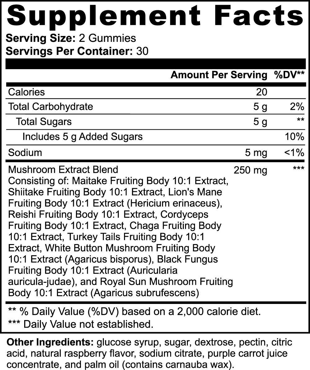 MindFuel Mushroom Gummies | 10X Fruiting Body Extract Blend | Daily Wellness Supplement