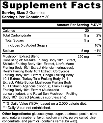 MindFuel Mushroom Gummies | 10X Fruiting Body Extract Blend | Daily Wellness Supplement