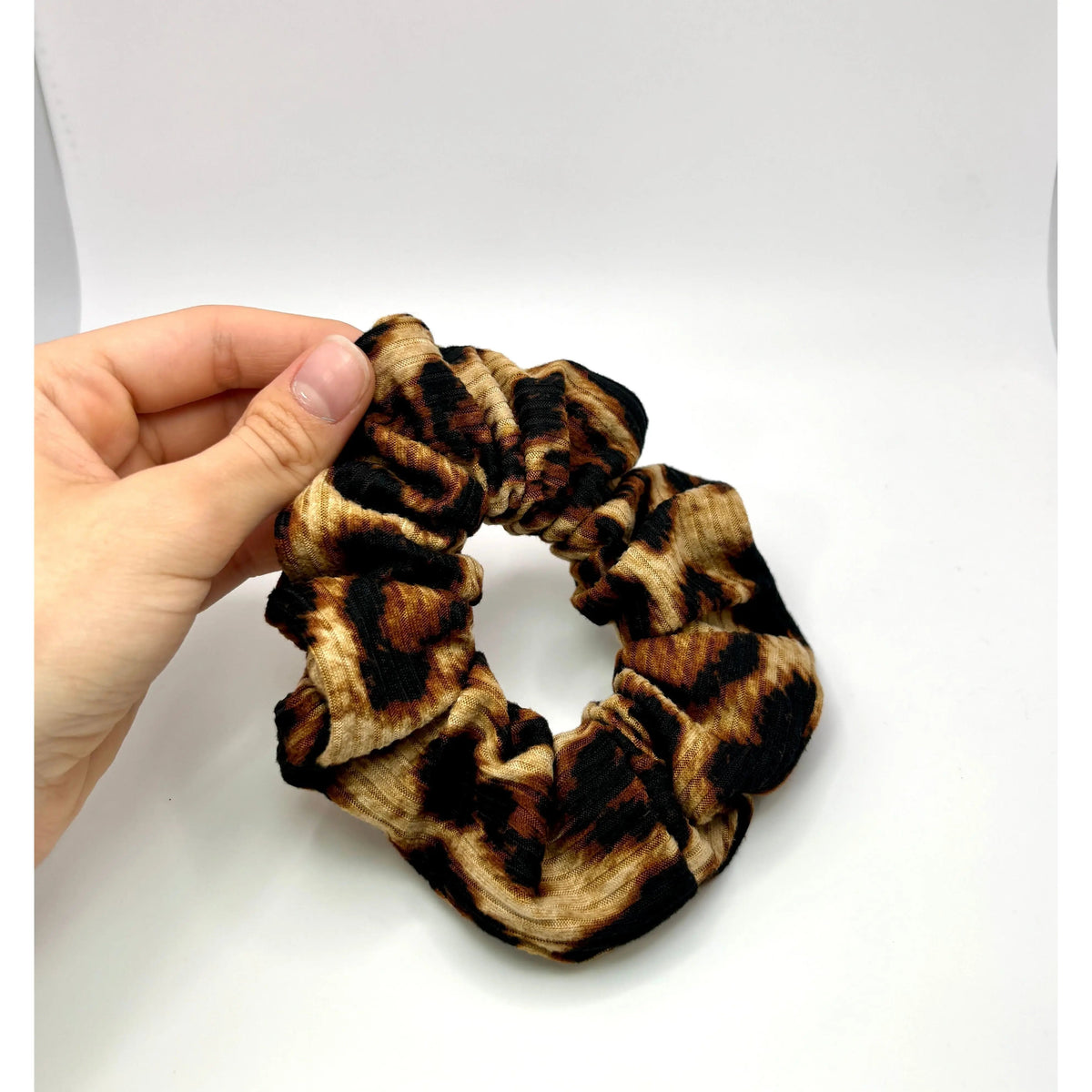 Mini Brown Cheetah Ribbed Scrunchie