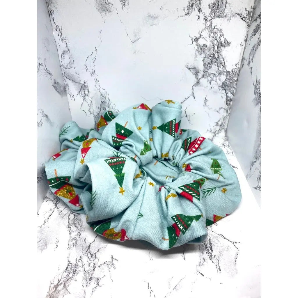 Blue Glitter Christmas Trees Christmas Scrunchie
