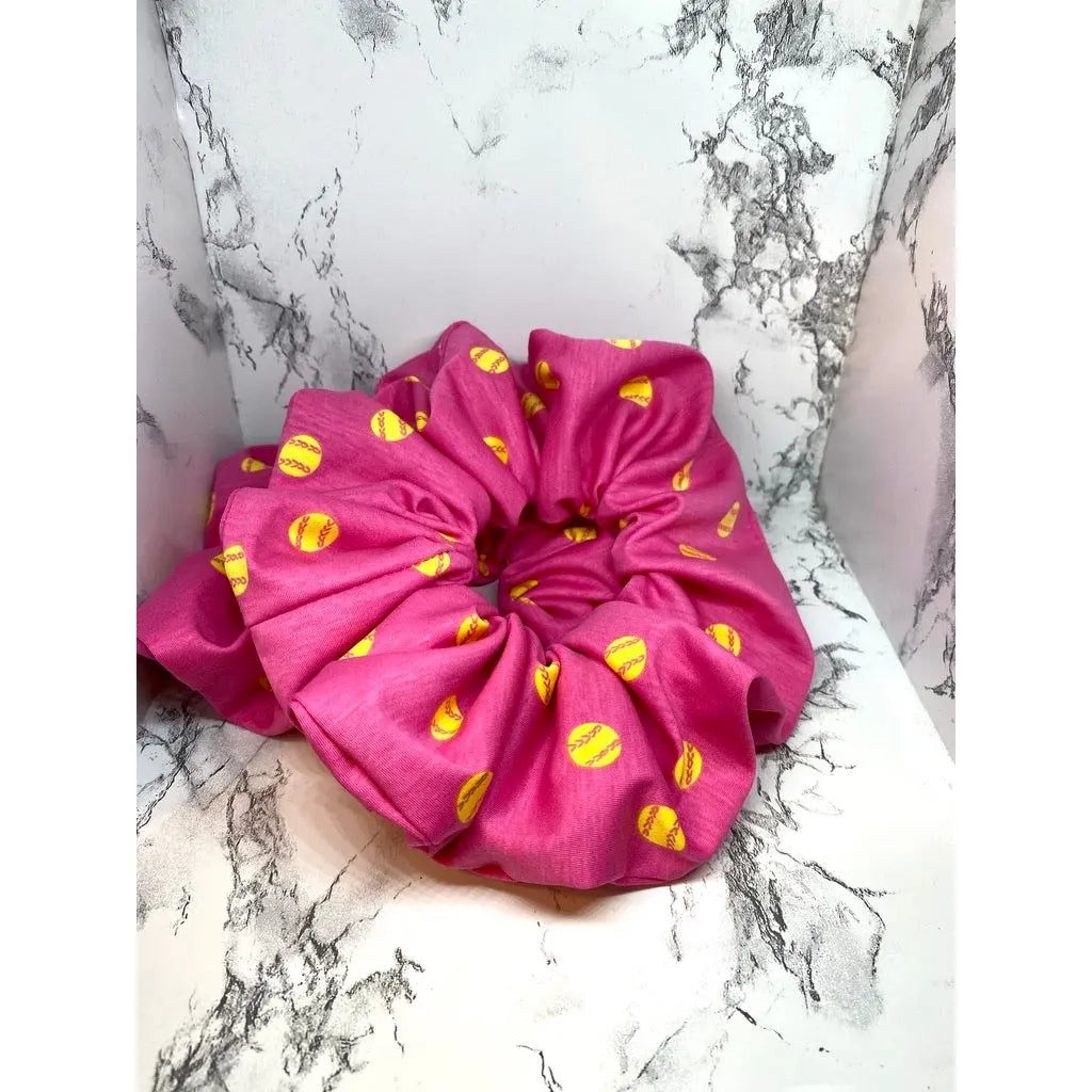 Pink Softball Scrunchie