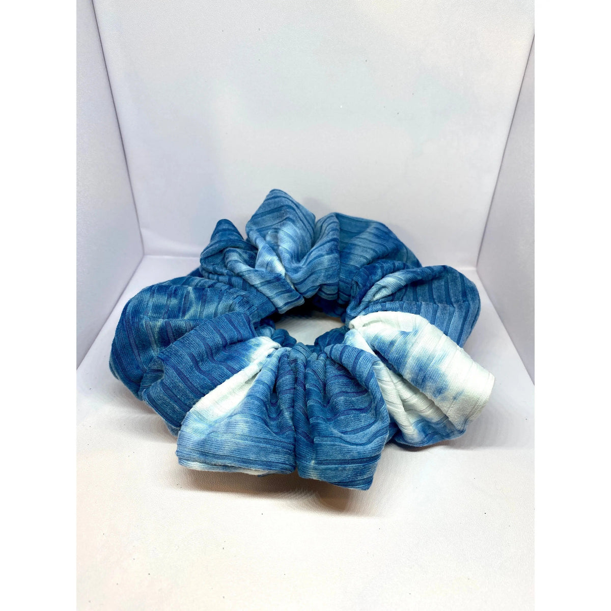 Dark Blue Tie Dye Ribbed Scrunchie