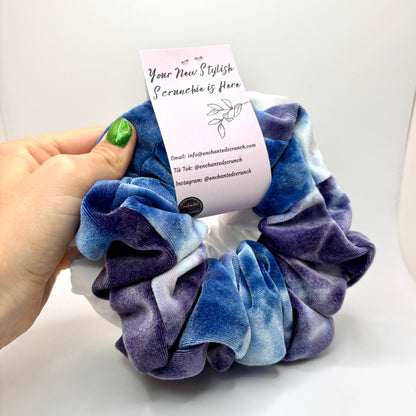 Blue Purple Tie Dye & White Scrunchie Set