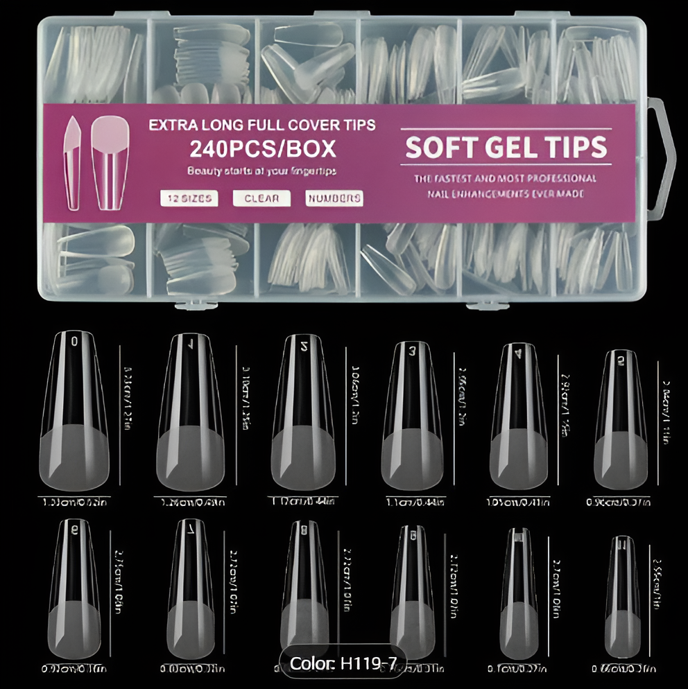 GEL-X CLEAR SOFT GEL TIP 240PCS - LONG COFFIN