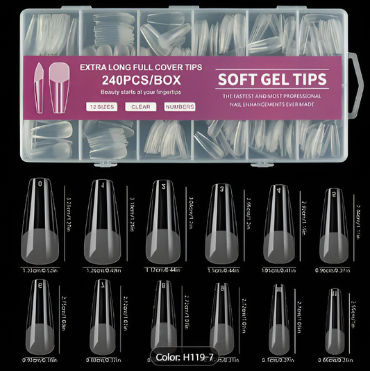 GEL-X CLEAR SOFT GEL TIP 240PCS - LONG COFFIN
