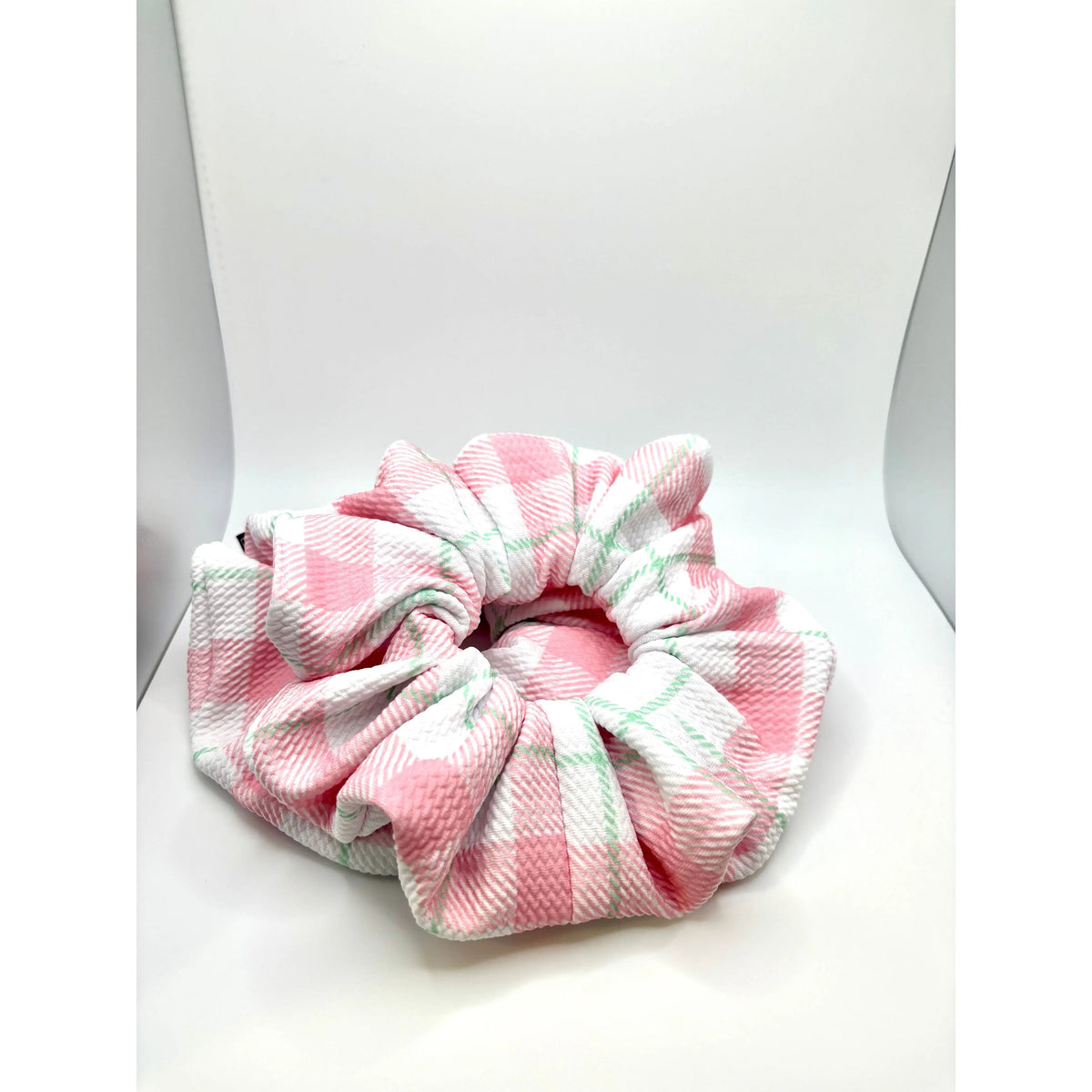 Pink & Green Plaid Spring Bullet Scrunchie