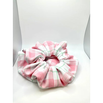 Pink & Green Plaid Spring Bullet Scrunchie