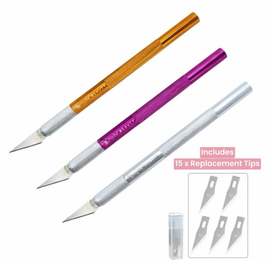 Universal Exacto Cuticle Cutting Knife Tool - 3pcs (Gold, Silver, Fuchsia Pink) #32