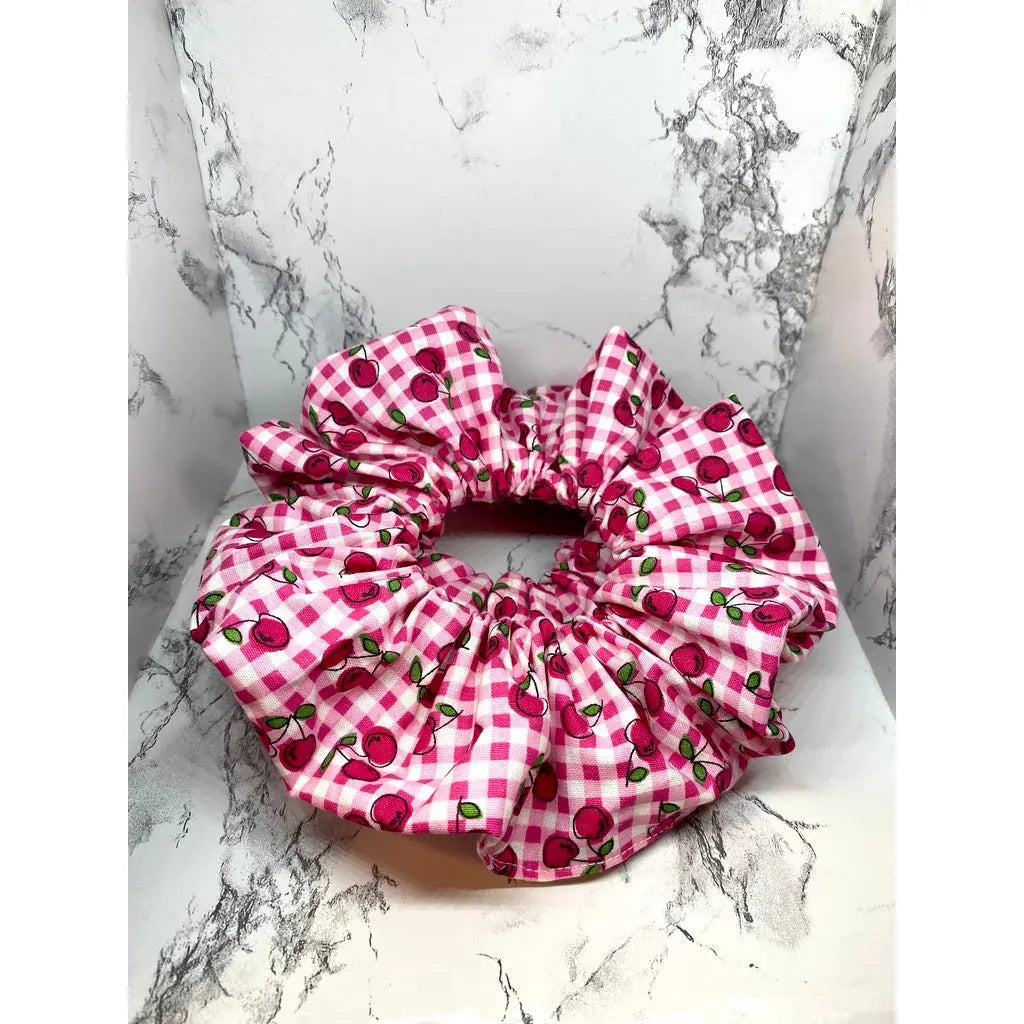 Cherry Gingham Summer Scrunchie