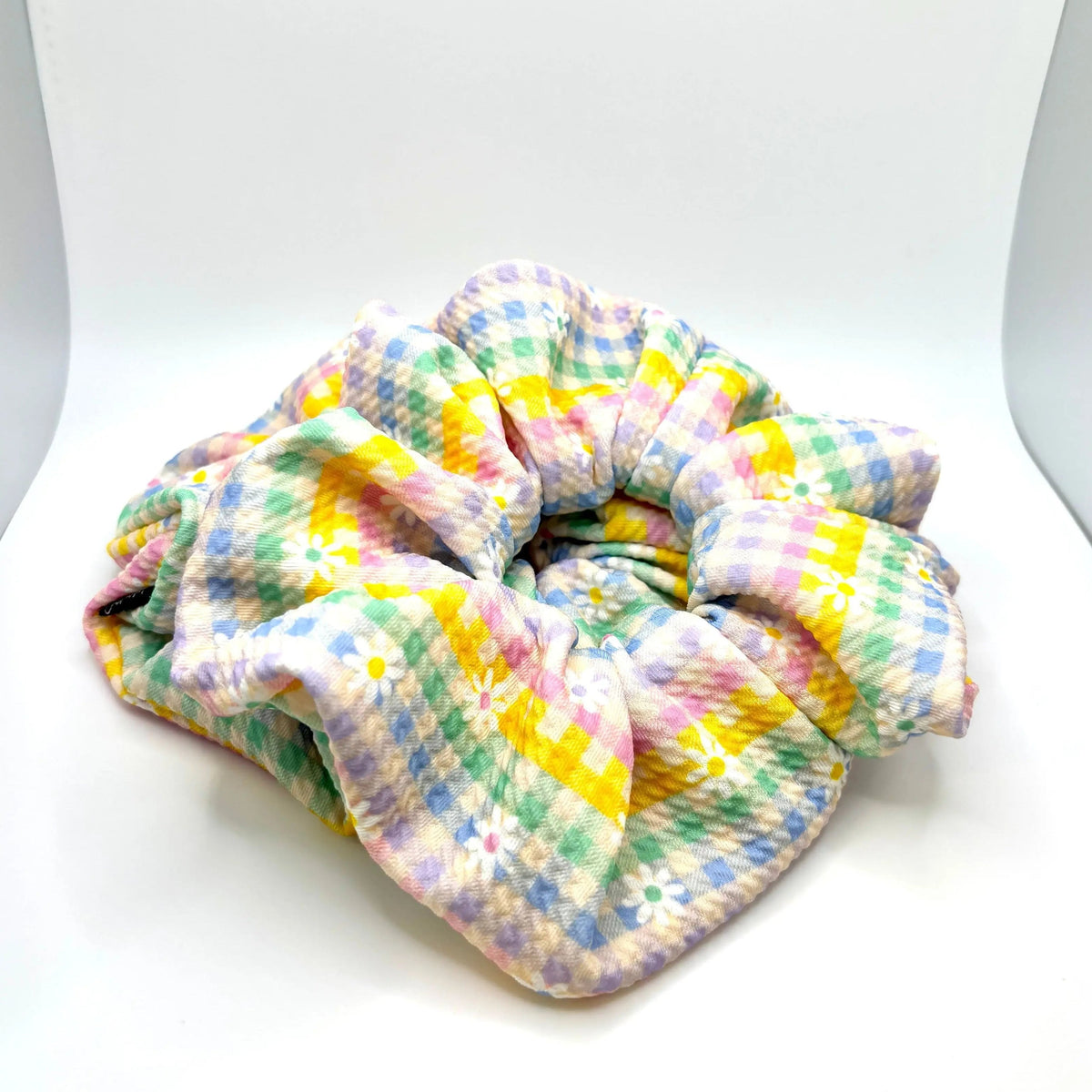 Pastel Gingham Flowers Spring Bullet Scrunchie