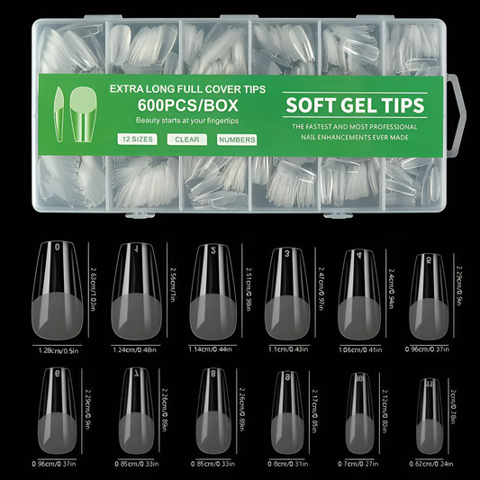 GEL-X CLEAR SOFT GEL TIP 600PCS - MEDIUM COFFIN