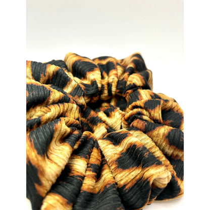 Brown Cheetah Ribbed Scrunchie