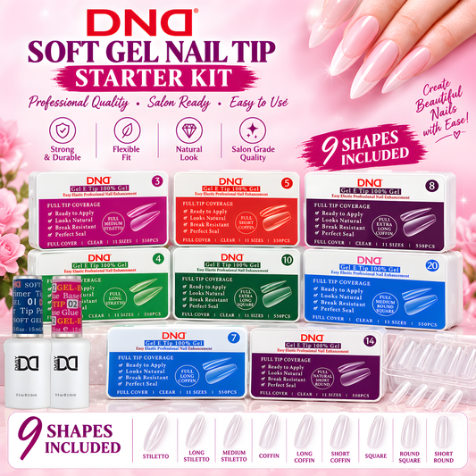 DND SOFT GEL NAIL TIP STARTER KIT - 9 SHAPES INCLUED