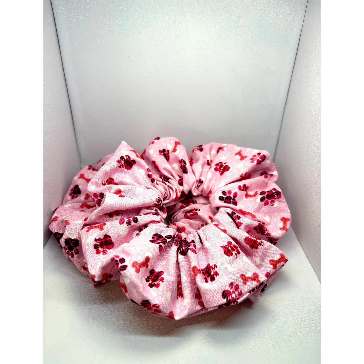 Pink Paw Print & Bones Scrunchie