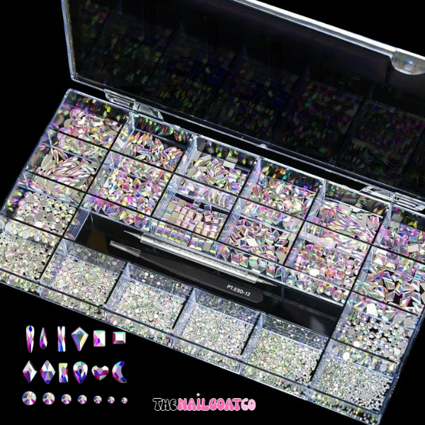 TheNailGoatCo 1000 PCS Iridescent AB Crystal Nail Tray