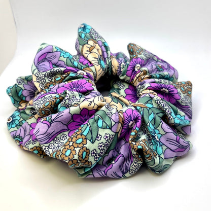 Purple & Green Floral Scrunchie