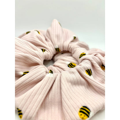Pink Bees Ribbed Scrunchie
