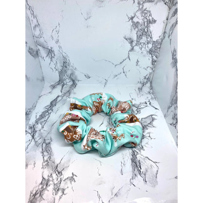 Mini Blue Gingerbread House Christmas Scrunchie
