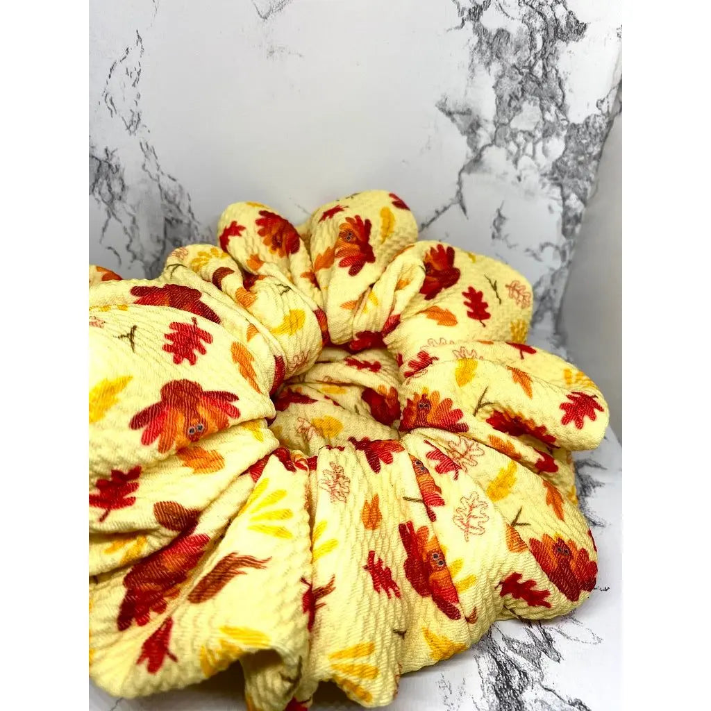 Turkey and Leaves Thanksgiving Bullet Scrunchie