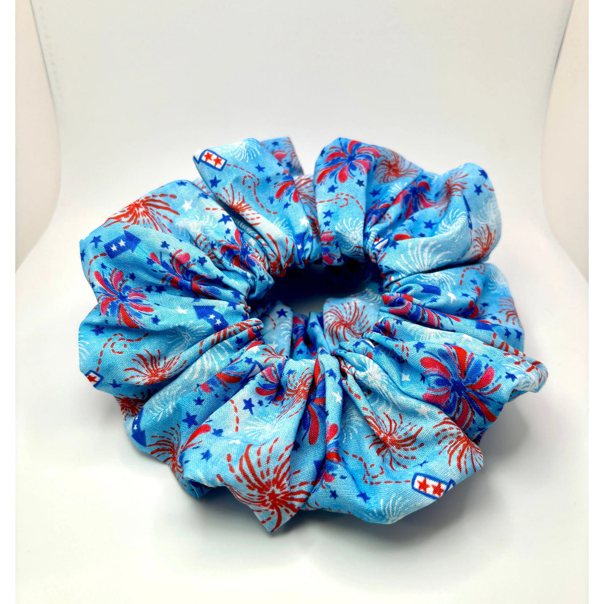 Blue Fireworks 4th of July Scrunchie
