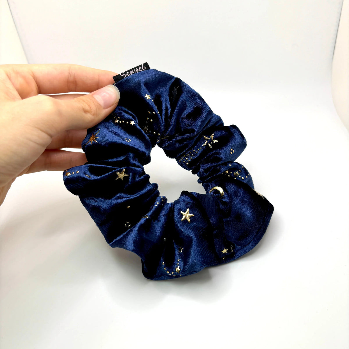 Mini Celestial Star Navy Crushed Velvet Scrunchie