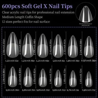 GEL-X CLEAR SOFT GEL TIP 600PCS - MEDIUM ALMOND