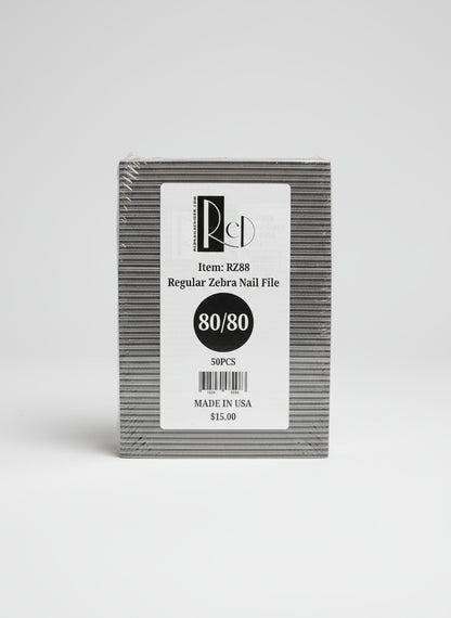 RED NAIL DESIGN REGULAR NAIL FILE - ZEBRA 80/80 (50PCS/PACK)