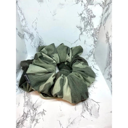 Green Camouflage Knit Scrunchie