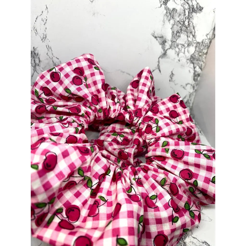 Cherry Gingham Summer Scrunchie