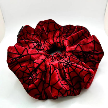 Red Spiderweb Crushed Velvet Scrunchie