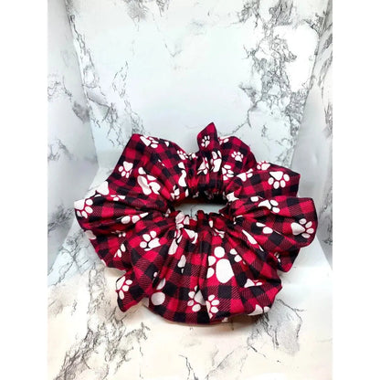 Paw Print Red Buffalo Christmas Scrunchie