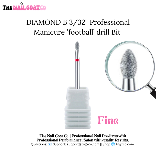 TheNailGoatCo Diamond Football Bit – Professional Nail Drill Bits (3/32" Shank)
