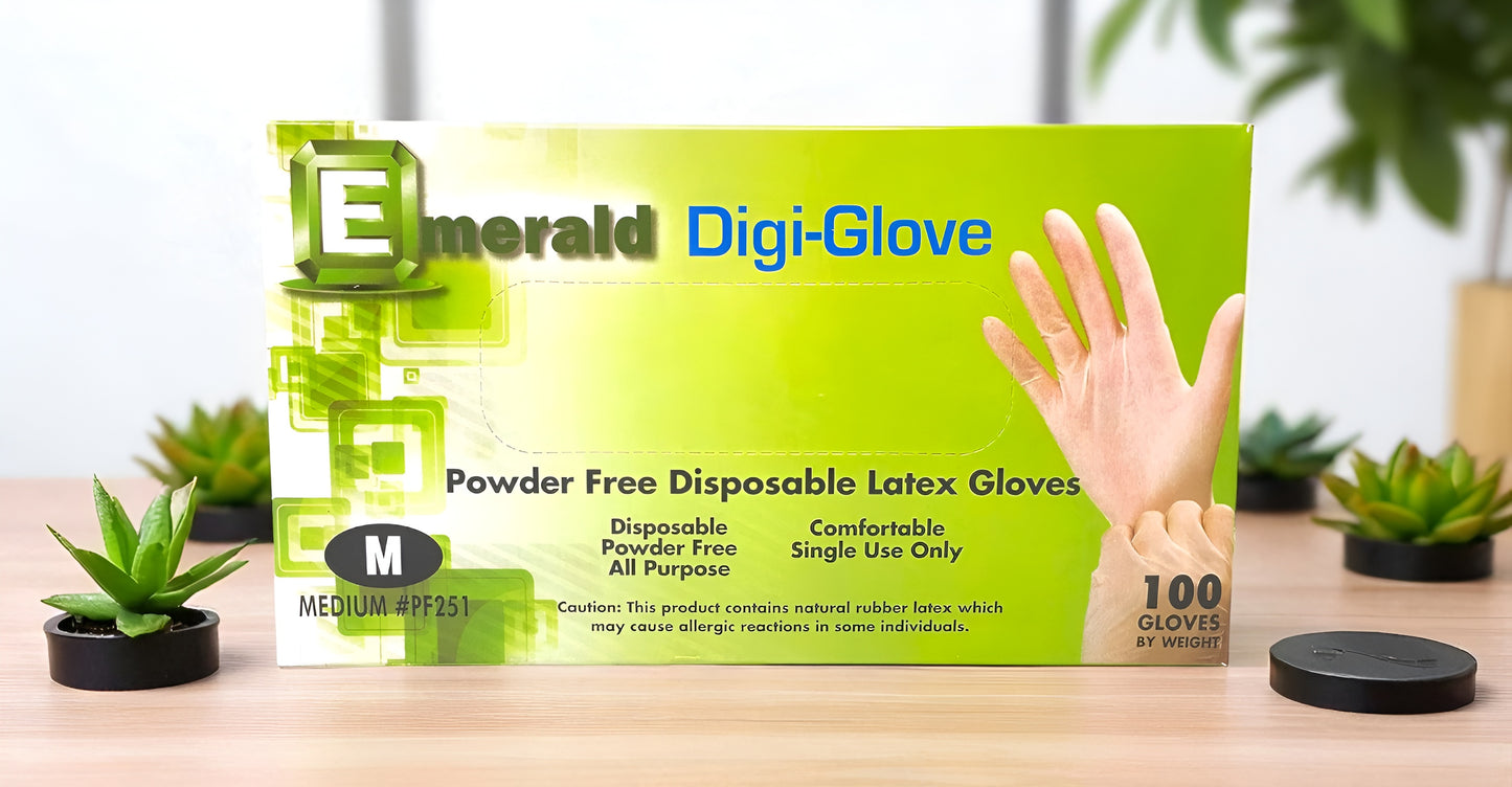 EMERALD DIGI-GLOVE POWDER-FREE LATEX GLOVES - MEDIUM