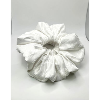 White Leaf Satin Scrunchie