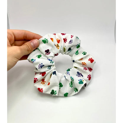 Mini White Colored Paw Print Scrunchie