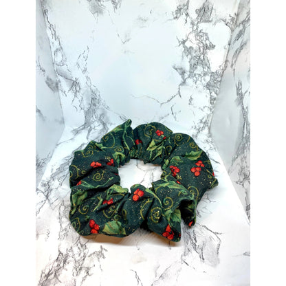 Glitter Holly Christmas Scrunchie