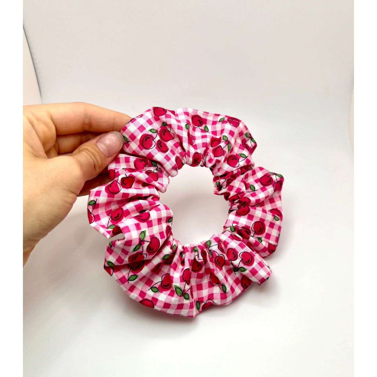 Mini Cherry Gingham Scrunchie