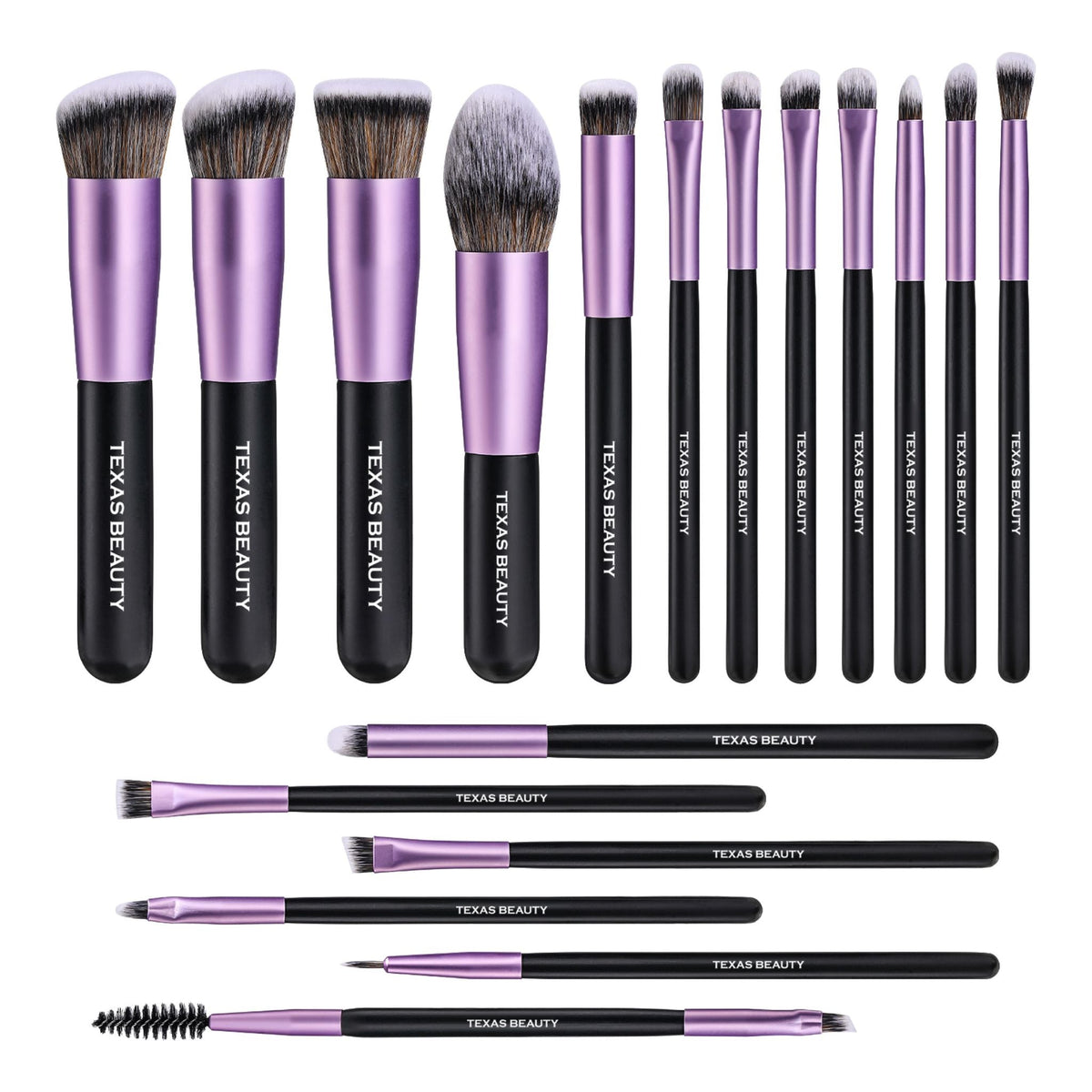 Texas Beauty Professional 18-Piece Makeup Brush Set with Storage Bucket – Ultra-Soft Vegan Synthetic Bristles, Matte Black & Purple Finish