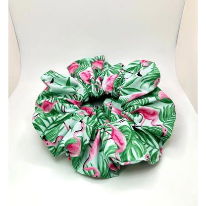 Palm Leaf Flamingos Summer Scrunchie