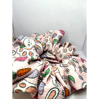 Pink Floral Bunny Easter Bullet Scrunchie