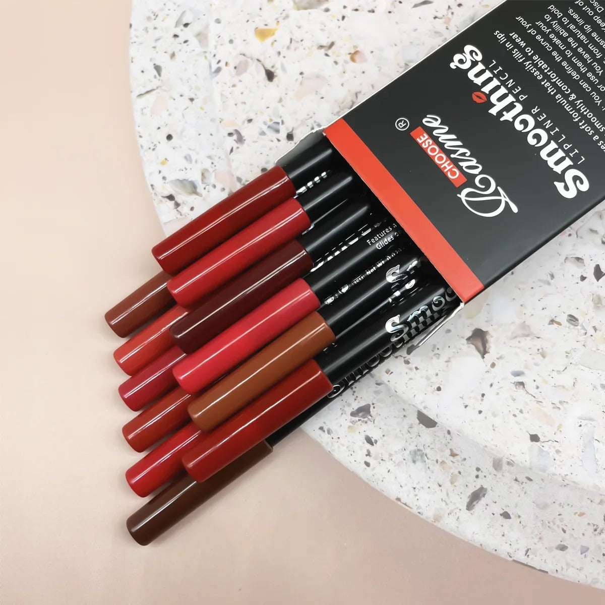 12pcs Lip Liner Pen 12 Colors Professional Lip Liner Pencil and Matte Lip Non-stick Cup Nude Lipstick Pencil SET
