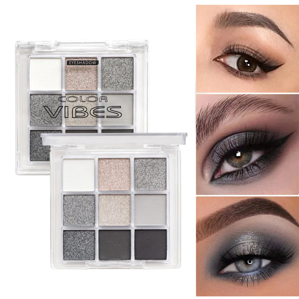 9-Color Eyeshadow Palette - Purple Matte & Shimmer Glitter