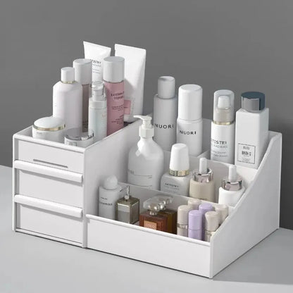 White Drawer Makeup Organizer Box, Plastic Cosmetic Storage for Vanity, Desk, Dorm, Skincare & Dressing Table
