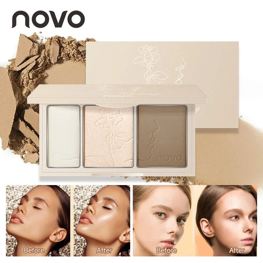 3-In-1 Contouring Powder - Easy To Blend, Highlight And Contour Palette, Ultra-Fine And Long-Lasting, Complexion-Enhancing Shade