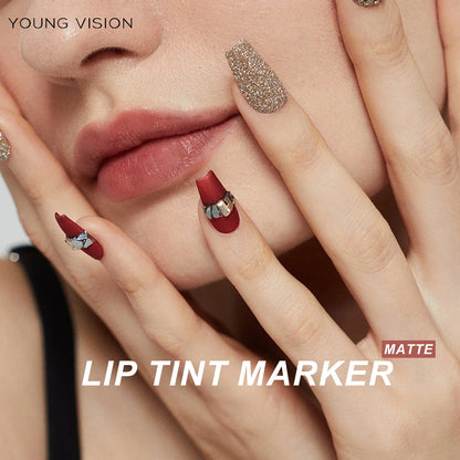 Lip Tint Pen, 6 Colors Available, Matte Water Lipstick, Non-Stick Cup, Long-Lasting, Smooth Lip Liner and Lip Stain Combo