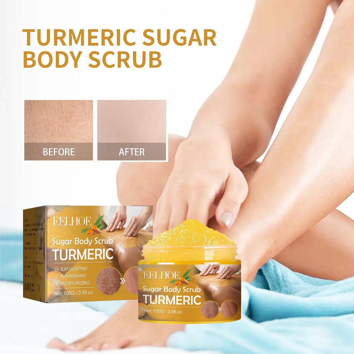 EELHOE Organic Scrub Refresh Exfoliating Nourish Moisturize Clean Cuticle Skin Care Body Whitening Turmeric Sugar Body Scrub