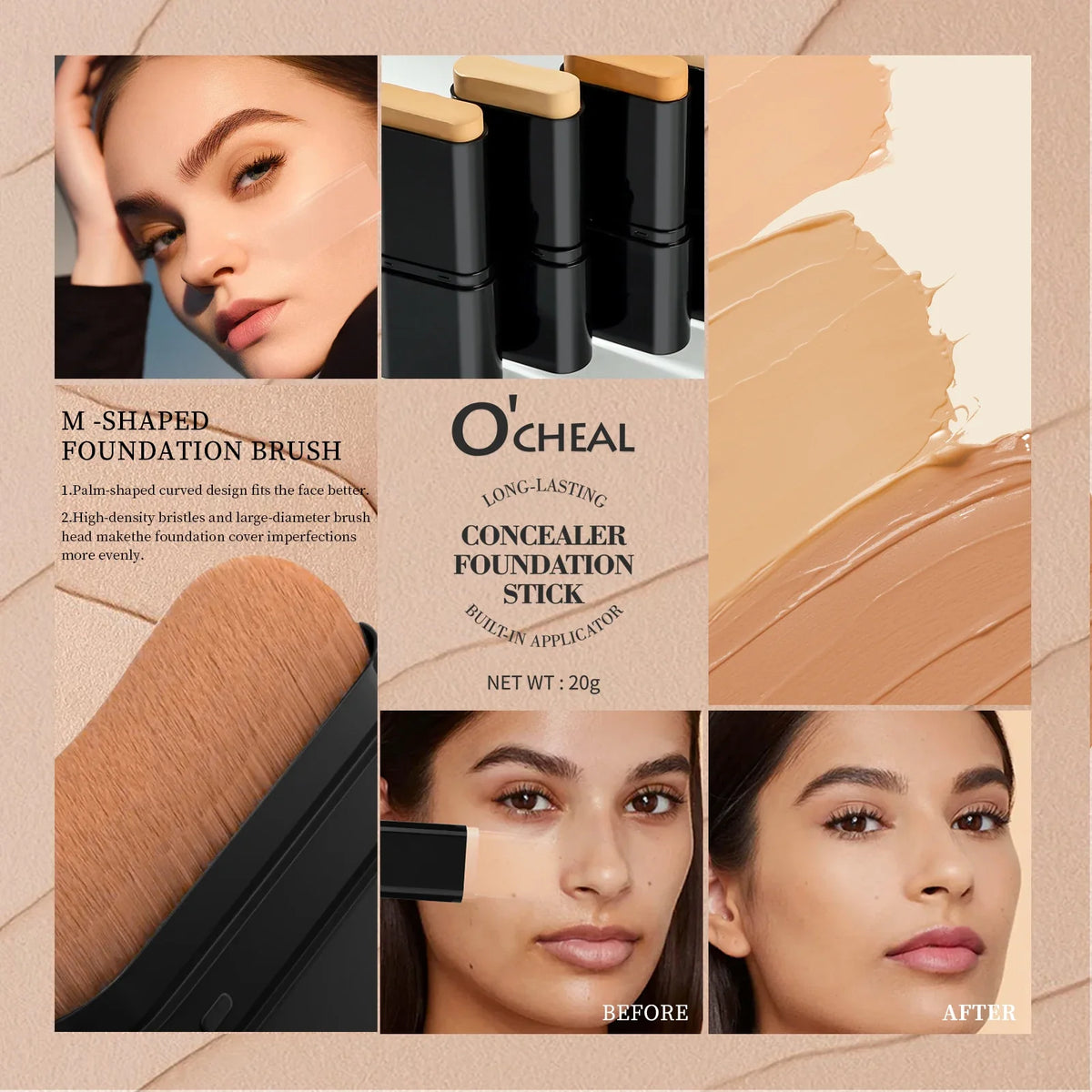 O'cheal Two In One Concealer Foundation Stick Facial Matte Waterproof Bronzer Contouring Face Coverage Moisturizing Makeup Cream