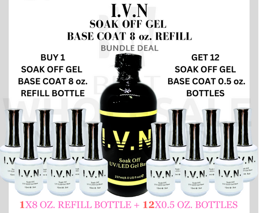 REFILL BUNDLE - I.V.N GEL BASE COAT 8 OZ. + 12 FREE 0.5 OZ. BOTTLES