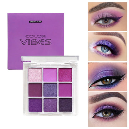 9-Color Eyeshadow Palette - Purple Matte & Shimmer Glitter